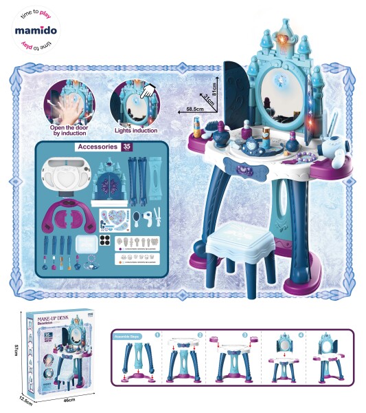 Mamido Mamido Detský kozmetický stolík s magickým inteligentným zrkadlom modrý