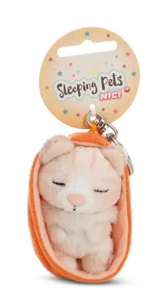 Nici GREEN kľúčenka spiaca Mačička béžová + oranžový košík 12 cm (102061607)