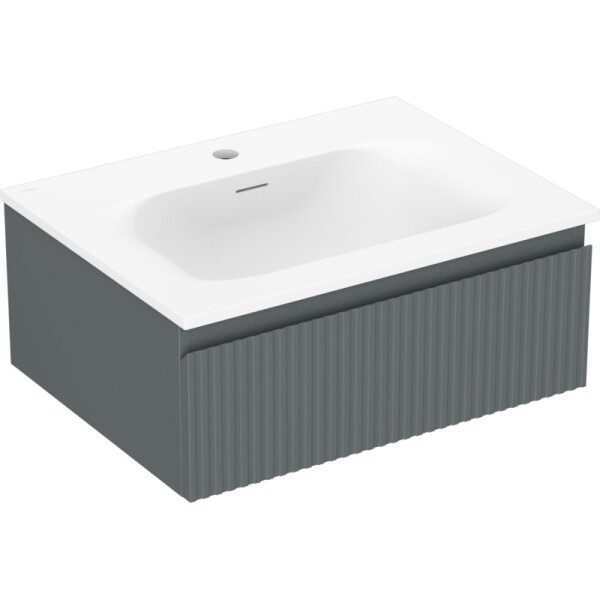 MEXEN/S - Rivel kúpeľňová skrinka 60 cm s umývadlom Vela, 1 šuplík, reliéf, grafit mat/biela mat 91A20-06023-1-BF66-W23M01