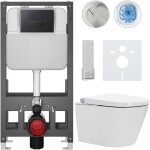 CERANO - Závesné WC s bidetom Basic/Cronus Premium - biela lesklá - WC tlačidlo Modulo/Čierna - voľne stojaca - predstenová inštalácia - 59,3x38,4 CER-8050BD86502