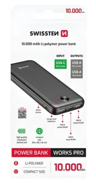 Swissten WORX PRO čierna / Powerbanka / 10000 mAh