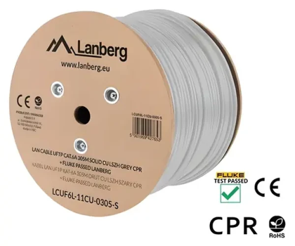 Lanberg Inštalačný kábel Cat6A U/FTP sivá / Inštalačný kábel / 305 m / CU / LSZH / CPR / Fluke Passed (LCUF6L-11CU-0305-S)