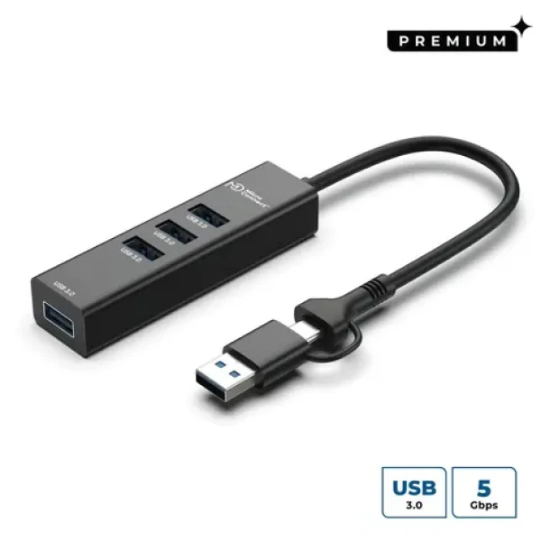 MicroConnect Premium USB 3.0 Hub 4-portový čierna / USB hub / 4X USB 3.0 (USBHUB4-2IN1)