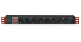 Techly I-CASE STRIP-81UD čierna, červená / PDU lišta do racku / 8x Schuko / 1U / 16A / 3M (100488)