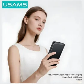 USAMS PB80 biela / Powerbanka / 10 000 mAh / PD 20W / LED displej (10KCD24902)