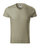 Pánske tričko Slim Fit s výstrihom do V, svetlá khaki XL