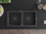 MEXEN/S MEXEN/S - Mario granitový drez 2-bowl 820 x 436 mm, čierna kropenatá, + čierny sifón 6504822000-76-B