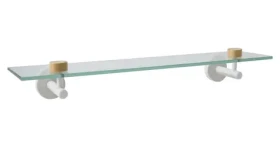 MSV IANA nástenná polička biela / sklo / oceľ / bambus / 50 x 13,4 x 7,2 cm