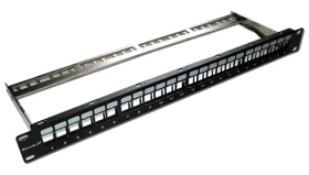Xtendlan Patch panel 24 portov čierny / 19" / tienený / Cat5e/6/6A/7 / neosadený, odnímateľný vyväzovák (PP19-24NS)