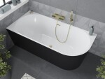MEXEN/S - Mia voľne stojaca rohová vaňa lewa 170 x 80, biela/čierna, sifón a prepad zlatá 52691708075L-50