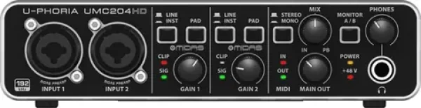 Behringer UMC204HD / Externá zvuková karta / USB / MIDI / XLR / RCA / 6.3mm (27000444)