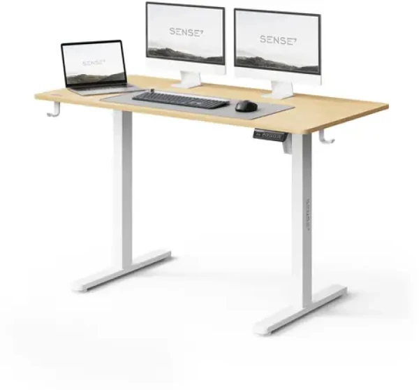 SENSE7 NOJO LIGHT Pracovný stôl biela-borovica / elektricky nastaviteľná výška / 120 x 60cm / nosnosť 70kg (5902659847935)