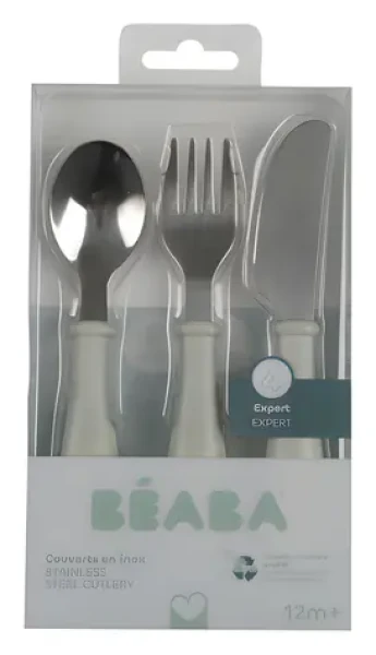 Beaba Detský príbor 3-dielny Misty Green / Príbor / nerezová oceľ / od 8 mesiacov (913642BB)