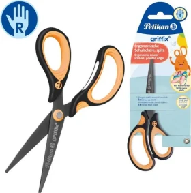 Pelikan Griffix detské nožnice NeonBlack / Špicaté / Pravák / Ergonomická rukoväť (819060)