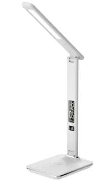IMMAX LED stolná lampička Kingfisher biela / Qi nabíjanie / 8.5W / 400lm / 12V / 2.5A / 3 farby svetla / sklápacie rameno (08966L)