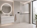 CERANO - Sprchová zástena Walk-in Onyx L-pravá vzpera - 8 mm + polička/držiak na uteráky - čierna matná, mliečne sklo - 80x200 CER-8050BD1018