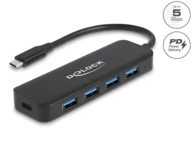 DeLock 64170 / USB hub / USB-C / 4 porty / USB 3.2 Gen 1 / PD / kovový (64170)