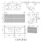 CERANO - Kúpeľňová skrinka Carole + keramické dvojumývadlo Todo - biela matná ryhovaná - 121x50x46,5 CER-104519