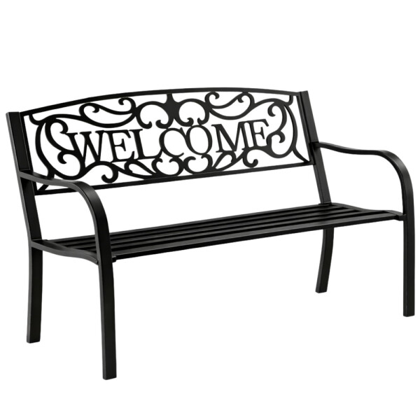 Mamido Záhradná kovová lavica pre 3 osoby WELCOME čierna