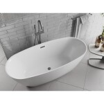 MEXEN/S - Luvo Slim voľne stojaca vaňa 170 x 75, biela, sifón a prepad meď kartáčovaná 52801707500-65