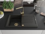 MEXEN/S MEXEN/S - Bruno granitový drez 1-miska s odkvapkávačom vrátane batérie Rita, čierny/zlatý metalik 6513-75-670300-50