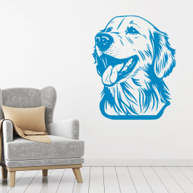 Veselá Stena Samolepka Zlatý retriever Farba: modrá, Veľkosť: 100 x 81 cm