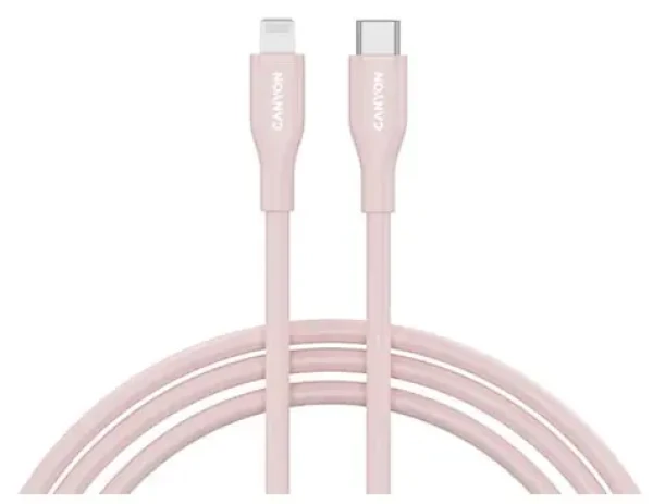 Canyon CLNM60SC10 ružová / Nabíjací kábel / USB-C - Lightning / MFi / 60W / 1m (CNS-CLNM60SC10PS)