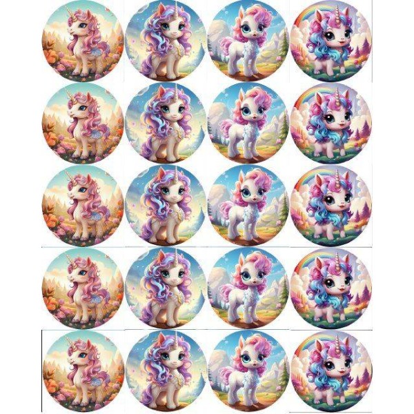 Jedlý papier na vystrihnutie na muffiny Unicorn mix 5 cm - PICTURE - Magic - Magic