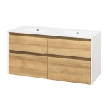 Mereo Opto, kúpeľňová skrinka s keramickým umývadlom 121 cm, biela/dub Riviera CN933