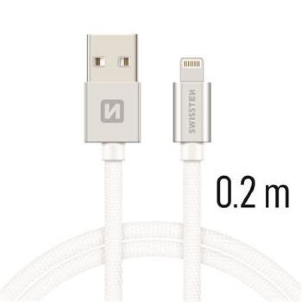 SWISSTEN TEXTILE dátový kábel USB - Lightning 0.2m strieborná (71523103)