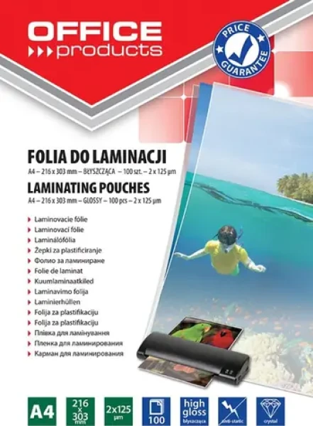 Office Products A4 / Laminovacia fólia / 250 mic (2× 125) / lesklá / 100 ks (20325435-90)