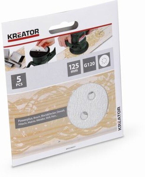 KREATOR KRT230557 / Brúsny papier na farbu / Zrnitosť 120 / Priemer 125 mm / 5 ks (KRT230557)