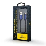 Gembird Jeans modrá / Kábel USB-A - Lightning / opletený / 2m / 2,1A (CC-USB2J-AMLM-2M-BL)