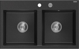 MEXEN MEXEN - Hektor granitový drez 2-bowl 800 x 480 mm, čierna/strieborná metalík, sifón chróm 6521802000-73