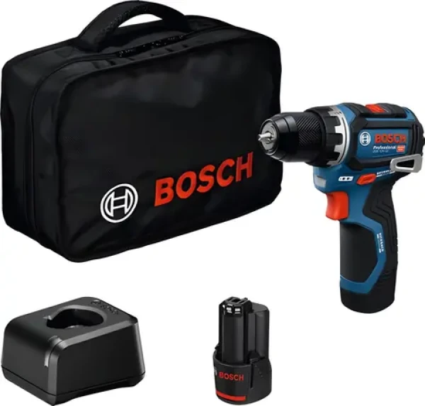 BOSCH GSR 12V-32 Professional modrá / Aku vŕtací skrutkovač / 12V / 10mm skľučovadlo / 32 Nm / 2x 2,0 Ah / taška (06019N7003)