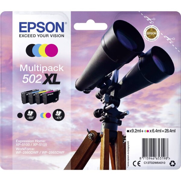 Epson Epson 502XL Multipack - 4-Pack - XL - Black, Yellow, Cyan, Magenta - Original - Blister - Ink Cartridge - for Expression Home XP-5100, XP-5105, WorkForce WF-2860, WF-2860DWF