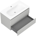 MEXEN/S - Rivel kúpeľňová skrinka 80 cm s umývadlom Vela, 2 zásuvky, reliéf, šedá mat/biela mat 91A20-08047-2-BFF62-W23M01