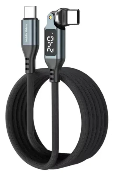 Mobile Origin CB16 vesmírne šedá / Kábel s LED displejom / USB-C na USB-C / Otočný 540 ° / 240 W / 1,8 m (MO-DRC-M-CB16)