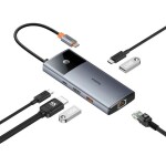 Baseus METAL GLEAM 2 SERIES 6V1 Dokovacia stanica šedá / USB 3.0 / USB-C PD / HDMI / LAN (MEMUSBCHUB6V1BASGR)