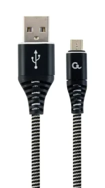 Gembird Kábel USB 2.0 (M) na MicroUSB (M) čiernobiela / 2m / opletený (CC-USB2B-AMmBM-2M-BW)