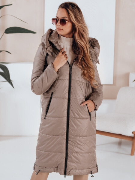 Dámska prechodná bunda ORVITA prešívaná s kapucňou tmavo béžová FashionStreet TY5027 XL