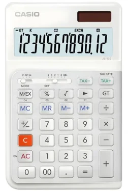 Casio JE-12E-WE / Kalkulačka / 12-miestny LCD displej / Solárne a batériové napájanie / Ergonomická klávesnica (4549526614637)