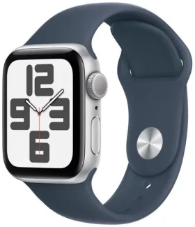 Apple Watch SE (2023) GPS 40mm Strieborné hliníkové telo - Búrkovo modrý športový remienok M/L / 150-200 mm (MRE23QC/A)