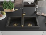 MEXEN/S MEXEN/S - Mario granitový drez 2-bowl vrátane batérie Flora, čierna/zlatá metalik 6504-75-670401-57-G