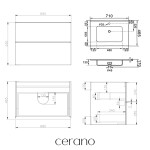 CERANO - Kúpeľňová skrinka Velora - biela matná, úchytka čierna + keramické umývadlo Novo - biela lesklá - 71x54,5x46,5 CER-979875