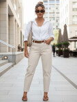 Dámske džínsy regular fit s vysokým pásom ecru FashionStreet UY2987 XL