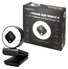 LogiLink Webkamera FHD 76° / Webkamera / Autofocus / Duálny mikrofón / Statív a LED svetlo / USB 2.0 (UA0384)