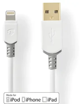 Nedis Lightning kábel 2m biela/sivá / Dátový kábel / USB-A 2.0 (M) - Lightning 8-pin (M) / 480 Mbps / Pozlátené konektory (CCBW39300WT20)