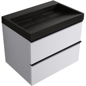 CERANO - Kúpeľňová skrinka Velora - biela matná, úchytka čierna + umývadlo z lit. mramoru Vita - čierna matná - 70x63x46,5 CER-8050BD83984