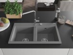 MEXEN MEXEN - Hektor granitový drez 2-bowl 800 x 480 mm, sivá, sifón chróm 6521802000-71